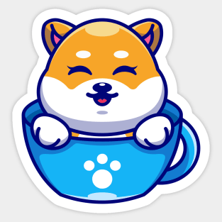 Cute shiba inu dog on cup coffee cartoon Sticker